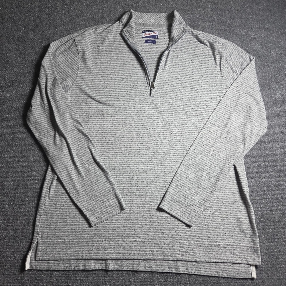 Johnnie O Hangin' Out 1/4 Zip Mens Large Light Gray Striped Pullover Long Sleeve